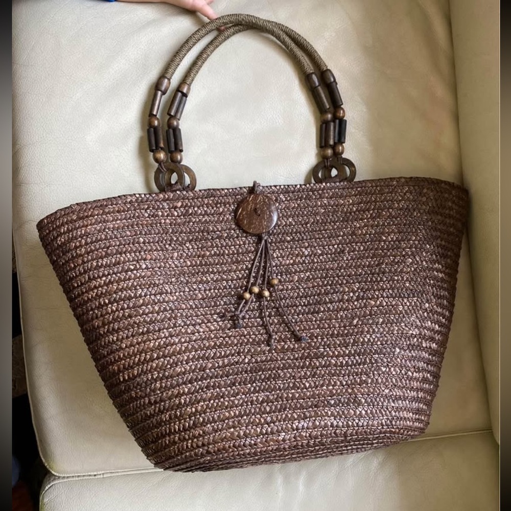 Wheat Straw Woven Bag Tote Brown